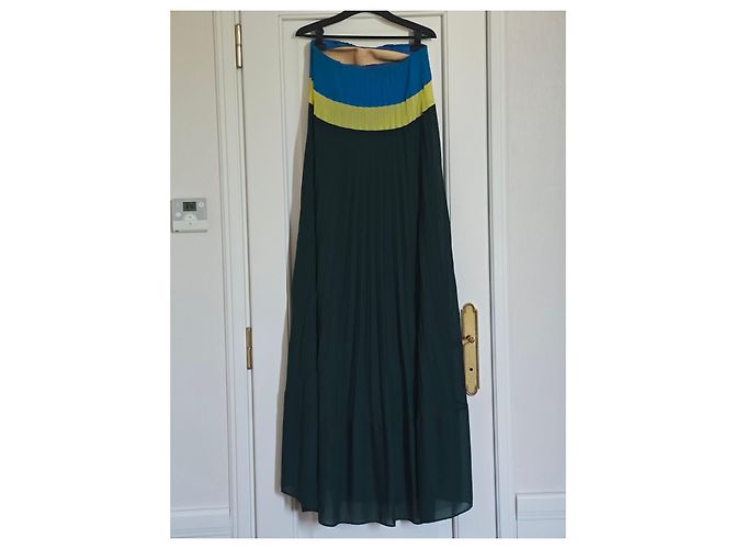 Abito lungo plissé multicolore Pinko Blu Giallo Verde scuro - vista 3
