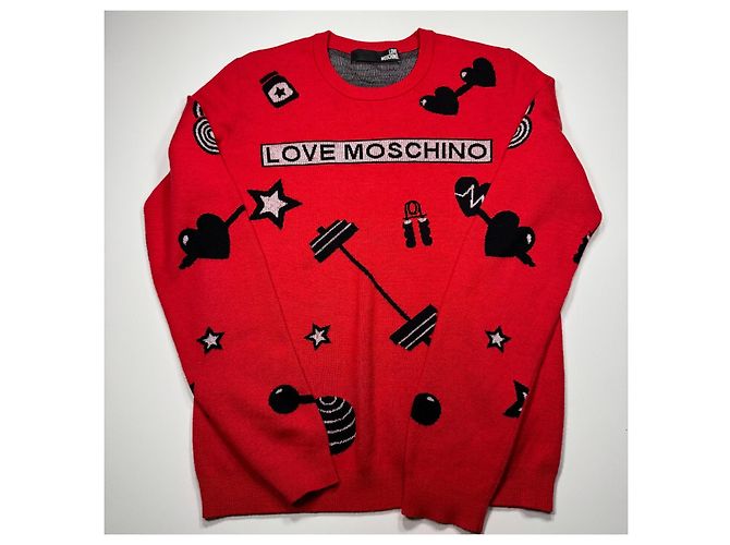 Love Moschino Roter Wollpullover Gym-Motive Schwarz Weiß - Ansicht 3