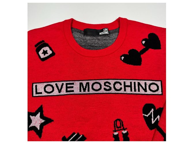 Love Moschino Roter Wollpullover Gym-Motive Schwarz Weiß - Ansicht 4