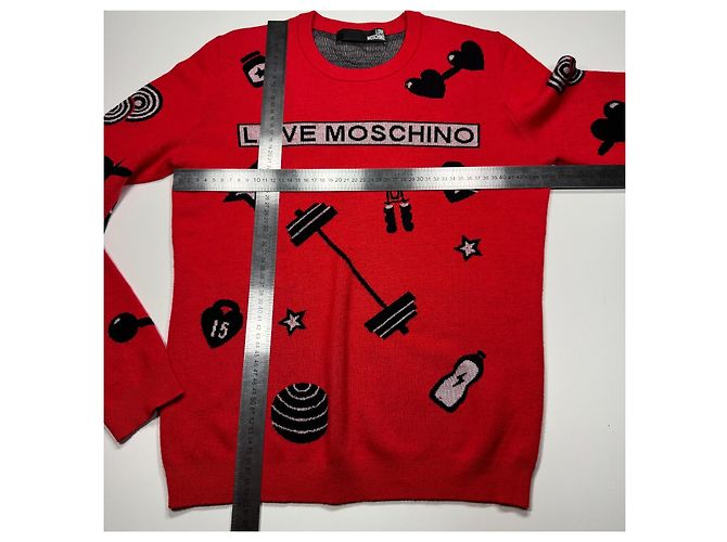 Love Moschino Roter Wollpullover Gym-Motive Schwarz Weiß - Ansicht 5