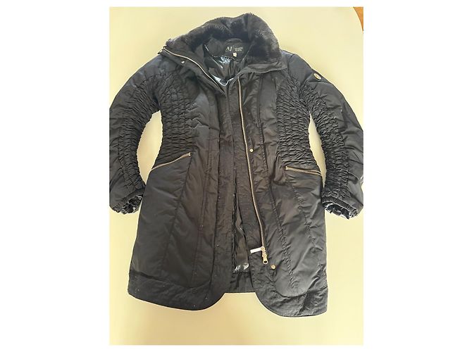 Armani Jeans Chaqueta Acolchada Negra con Cuello de Pelo Negro - vista 7