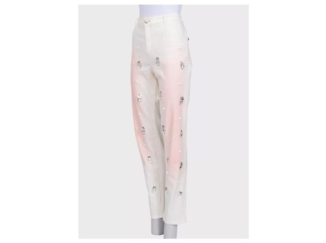 Jeans Chanel blancos de pierna recta con detalles de cristal talla 42 de segunda mano - vista 2