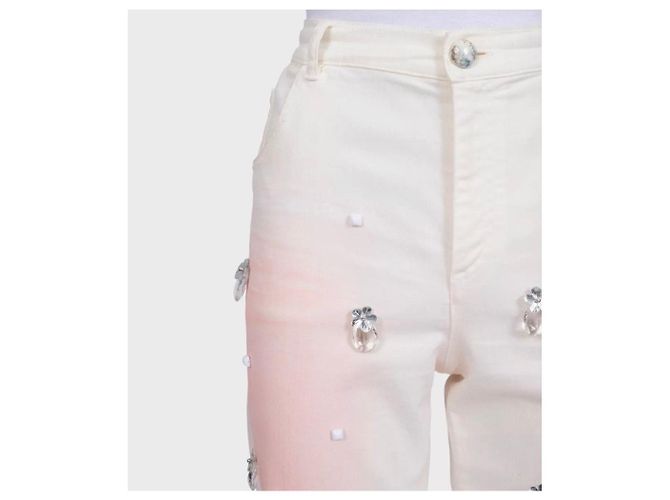 Jeans Chanel blancos de pierna recta con detalles de cristal talla 42 de segunda mano - vista 4