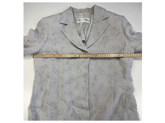 Pierre Cardin Paris Langer Blazer Hellgrau Jacquard Leinen - Ansicht 5