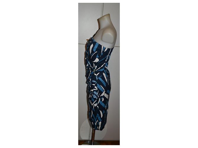 Luisa Spagnoli Vestido Estampado Abstracto Blanco Azul Azul oscuro - vista 3