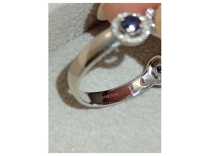 Autre Marque Anello Guérin in oro bianco 750/1000 con zaffiri e diamanti - vista 6