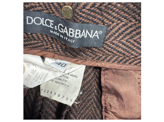 Pantalones con cinturón de lana espiga marrón Dolce & Gabbana - vista 10