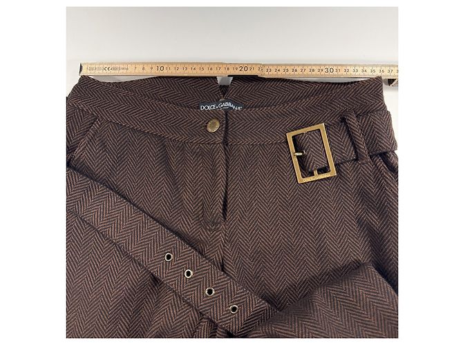 Pantalones con cinturón de lana espiga marrón Dolce & Gabbana - vista 3