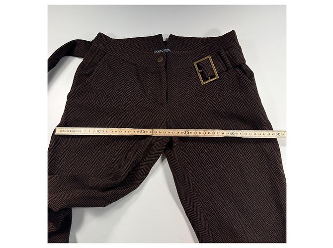Pantalones con cinturón de lana espiga marrón Dolce & Gabbana - vista 4
