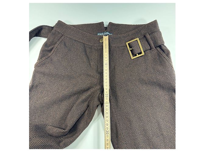 Pantalones con cinturón de lana espiga marrón Dolce & Gabbana - vista 5