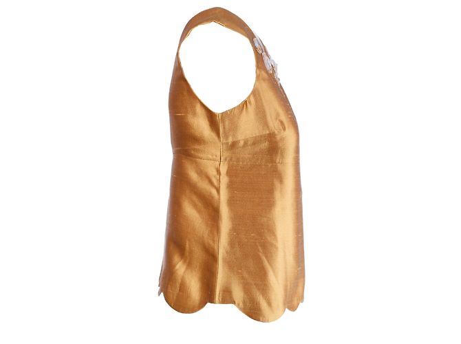 Top de seda dourado Miu Miu com decote decorado Bronze - vista 2