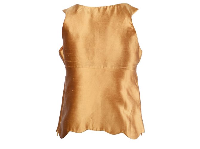 Top de seda dourado Miu Miu com decote decorado Bronze - vista 3
