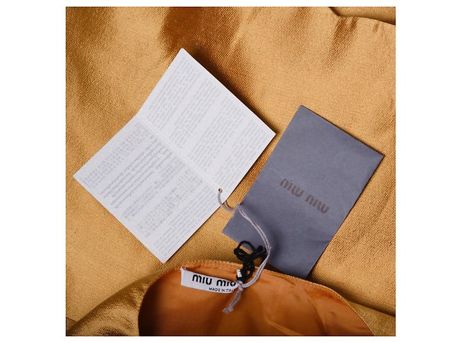 Top de seda dourado Miu Miu com decote decorado Bronze - vista 8