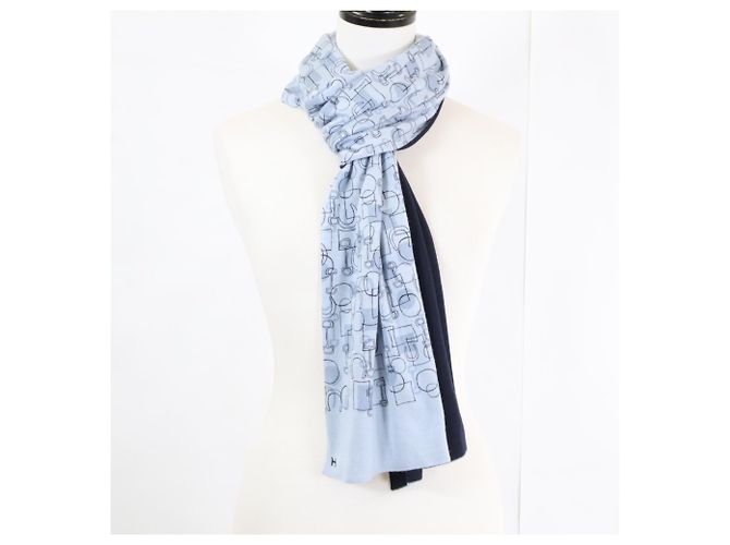 Hermès Hermes Cashmere- und Seidenschal Marineblau Hellblau - Ansicht 2