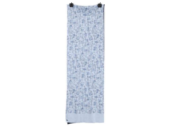Hermès Hermes Cashmere- und Seidenschal Marineblau Hellblau - Ansicht 4