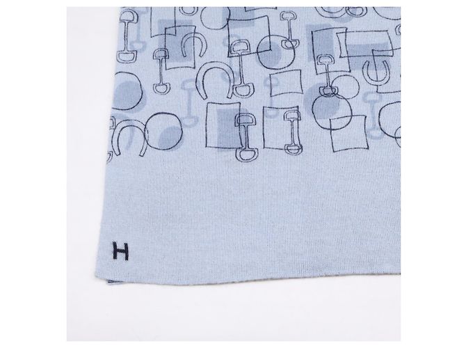 Hermès Hermes Cashmere- und Seidenschal Marineblau Hellblau - Ansicht 6