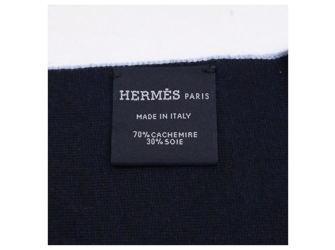 Hermès Hermes Cashmere- und Seidenschal Marineblau Hellblau - Ansicht 7