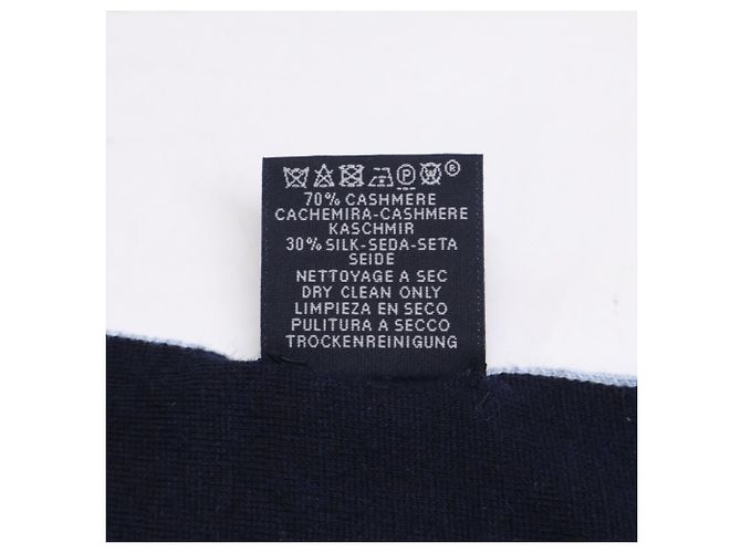 Hermès Hermes Cashmere- und Seidenschal Marineblau Hellblau - Ansicht 8