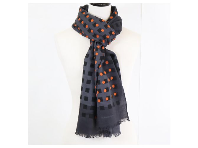 Hermès Sciarpa in cashmere e seta a pois Hermes Marrone Arancione - vista 2