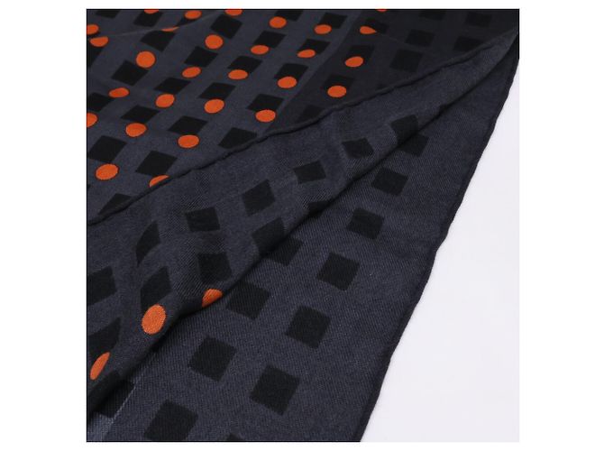 Hermès Sciarpa in cashmere e seta a pois Hermes Marrone Arancione - vista 3