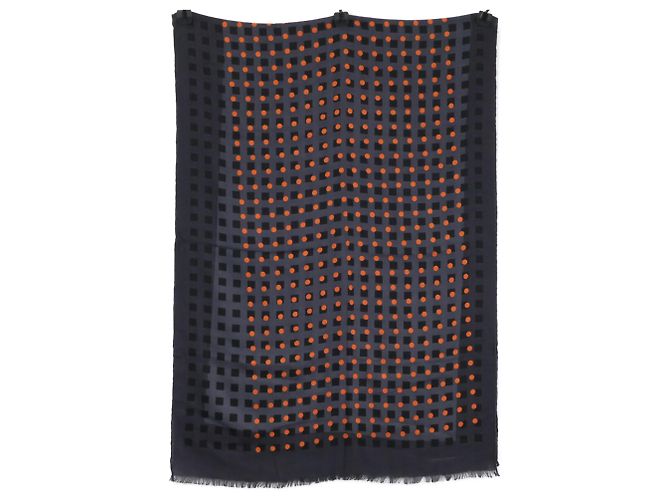 Hermès Sciarpa in cashmere e seta a pois Hermes Marrone Arancione - vista 4