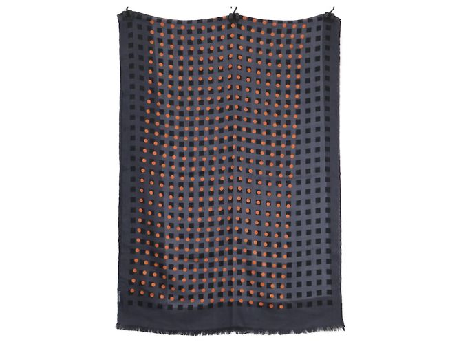 Hermès Sciarpa in cashmere e seta a pois Hermes Marrone Arancione - vista 5