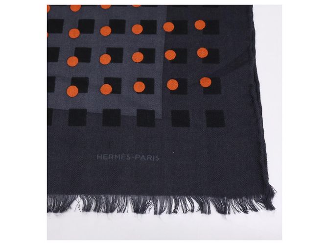 Hermès Sciarpa in cashmere e seta a pois Hermes Marrone Arancione - vista 6
