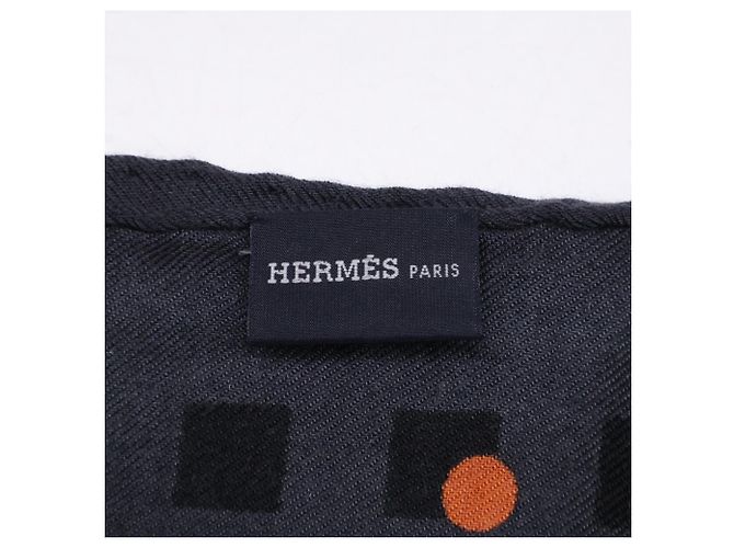 Hermès Sciarpa in cashmere e seta a pois Hermes Marrone Arancione - vista 7