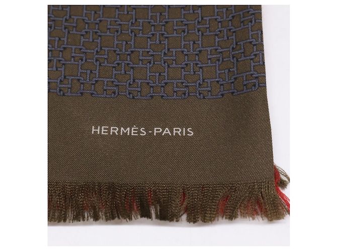 Hermès Stola in seta e lana Hermes Marrone Rosso Cachi - vista 6