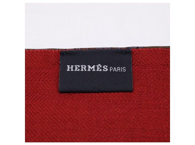 Hermès Stola in seta e lana Hermes Marrone Rosso Cachi - vista 7
