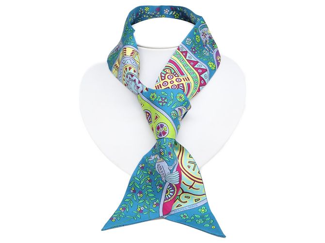 Hermès Foulard Twilly Hermes L'Arbre de Vie in blu - vista 2
