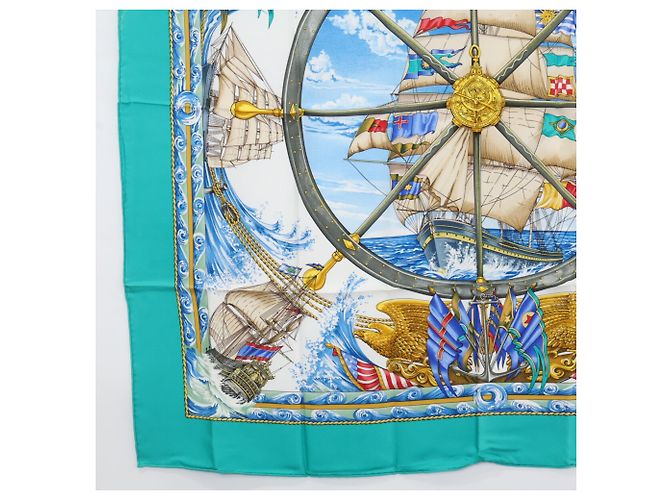 Hermès Hermes Vive le Vent Carré 90 Sciarpa in seta Multicolore Verde - vista 4