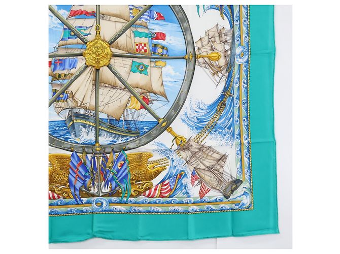 Hermès Hermes Vive le Vent Carré 90 Sciarpa in seta Multicolore Verde - vista 5