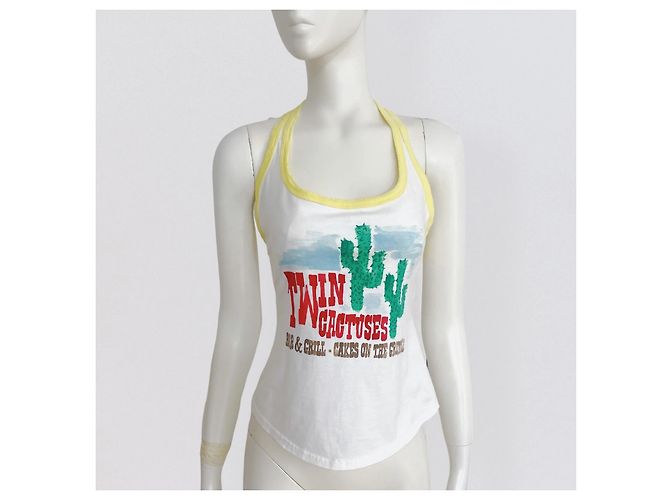 Dsquared2 Canotta in cotone bianca con stampa cactus Bianco Rosso Blu Verde - vista 2