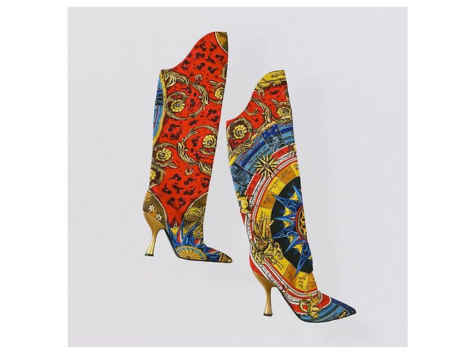 Moschino Botas Mosqueteras Estampado Barroco Pre-Fall 2019 Roja Azul Dorado Amarillo - vista 3