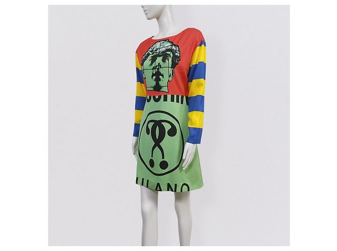 Moschino Mini Vestido Estampado Cara Pop Art Negro Roja Azul Verde Amarillo - vista 2