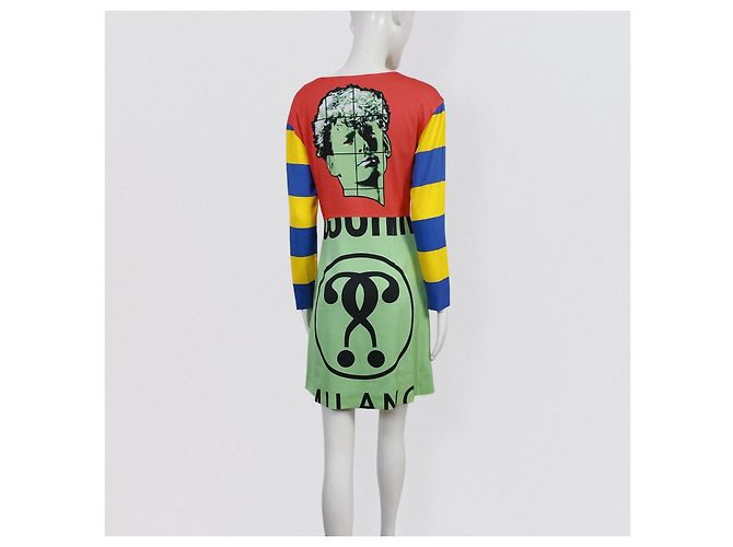 Moschino Mini Vestido Estampado Cara Pop Art Negro Roja Azul Verde Amarillo - vista 3