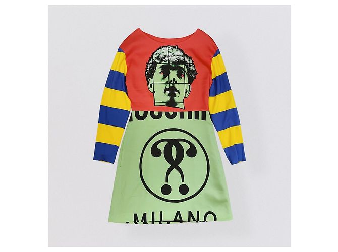 Moschino Mini Vestido Estampado Cara Pop Art Negro Roja Azul Verde Amarillo - vista 4