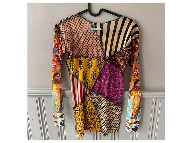 Top de malla patchwork "Soleil" Jean Paul Gaultier Castaño Negro Blanco Roja Multicolor Púrpura Amarillo - vista 2