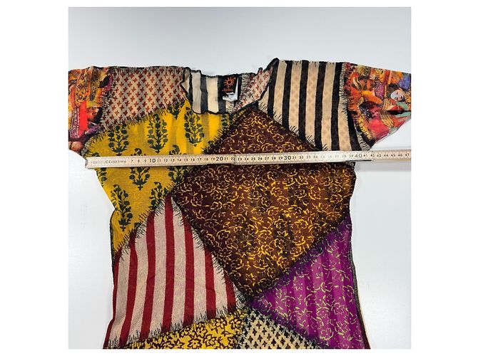 Top de malla patchwork "Soleil" Jean Paul Gaultier Castaño Negro Blanco Roja Multicolor Púrpura Amarillo - vista 4