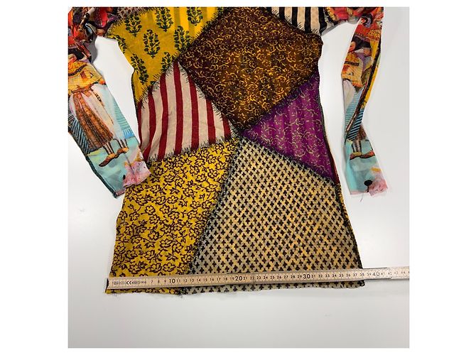 Top de malla patchwork "Soleil" Jean Paul Gaultier Castaño Negro Blanco Roja Multicolor Púrpura Amarillo - vista 6