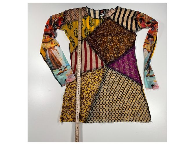 Top de malla patchwork "Soleil" Jean Paul Gaultier Castaño Negro Blanco Roja Multicolor Púrpura Amarillo - vista 7