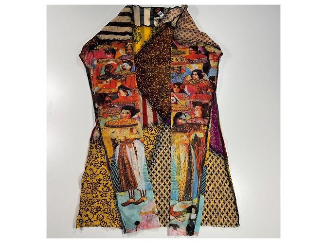 Top de malla patchwork "Soleil" Jean Paul Gaultier Castaño Negro Blanco Roja Multicolor Púrpura Amarillo - vista 8