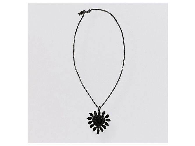 Moschino Collana a Catena con Pendente Cuore e Strass Neri Nero - vista 2