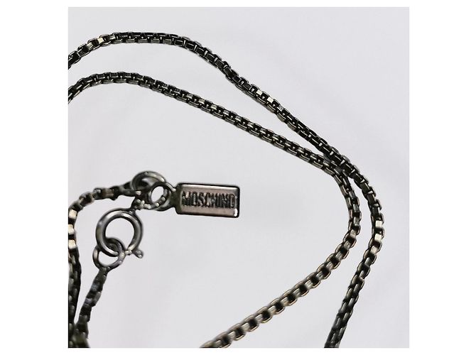 Moschino Collana a Catena con Pendente Cuore e Strass Neri Nero - vista 5