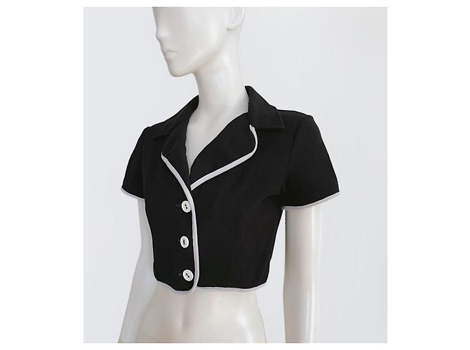 Byblos Camisa Crop Negra con Ribete Blanco Negro - vista 2