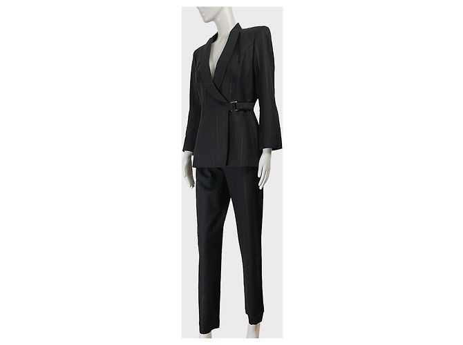 Thierry Mugler Mugler Completo Pantalone Lana Blu Navy Righe Rosse - vista 2
