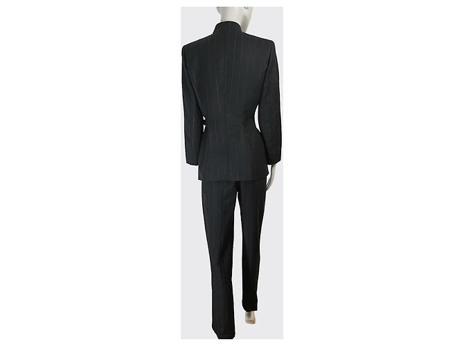 Thierry Mugler Mugler Completo Pantalone Lana Blu Navy Righe Rosse - vista 4