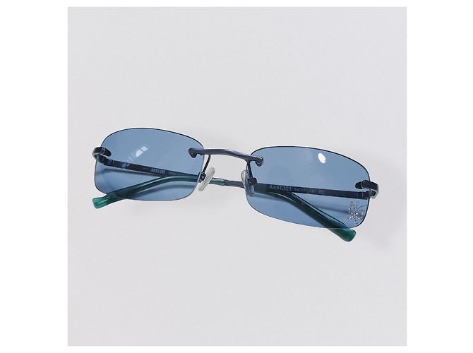 Anna Sui Gafas de sol rectangulares azules con mariposas de strass - vista 2