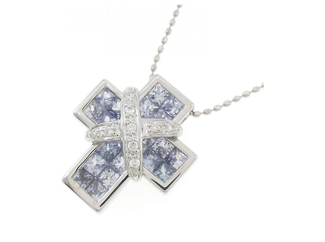 Autre Marque Collana in oro bianco Au750 con zaffiro e diamante Argento - vista 3